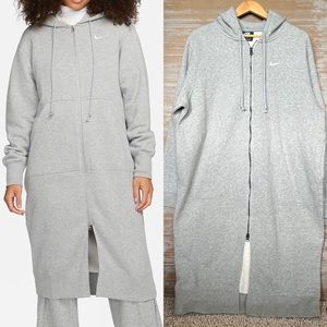 Nike Phoenix Fleece Oversized Full Zip Long Hoodie Gray Modest Athletic Womens M